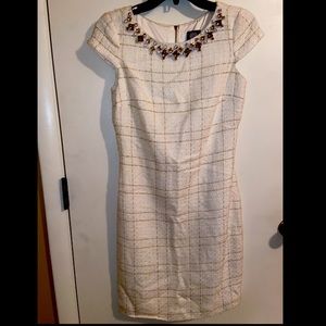 Vince Camuto White/Creme Dress w/beaded neckline